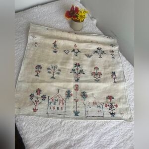 Antique 1858 Marriage Sampler - Hand-Stitched Folk Art Linen - Museum Quality